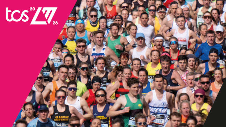 Photoshopped image of the starting line at London Marathon with the London Marathon logo in the corner